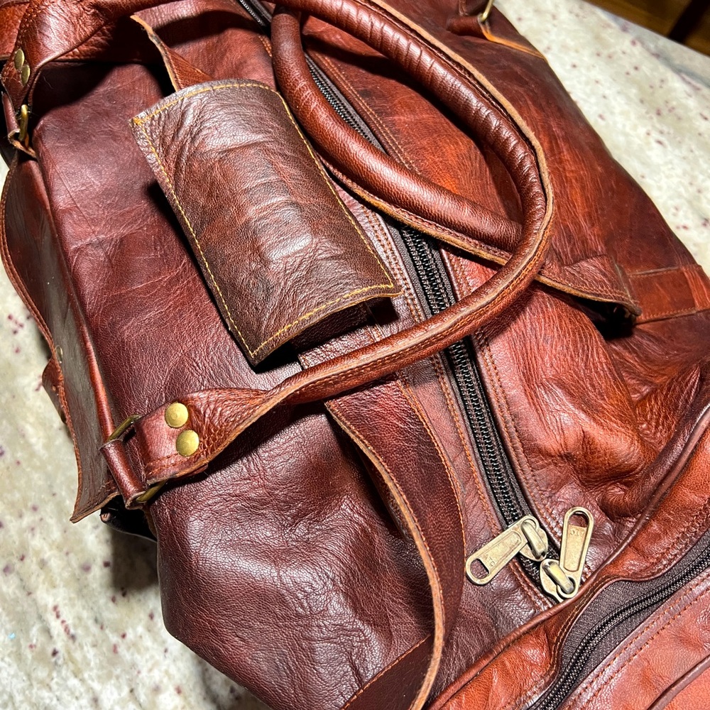 Leather Weekender Duffle Bag
